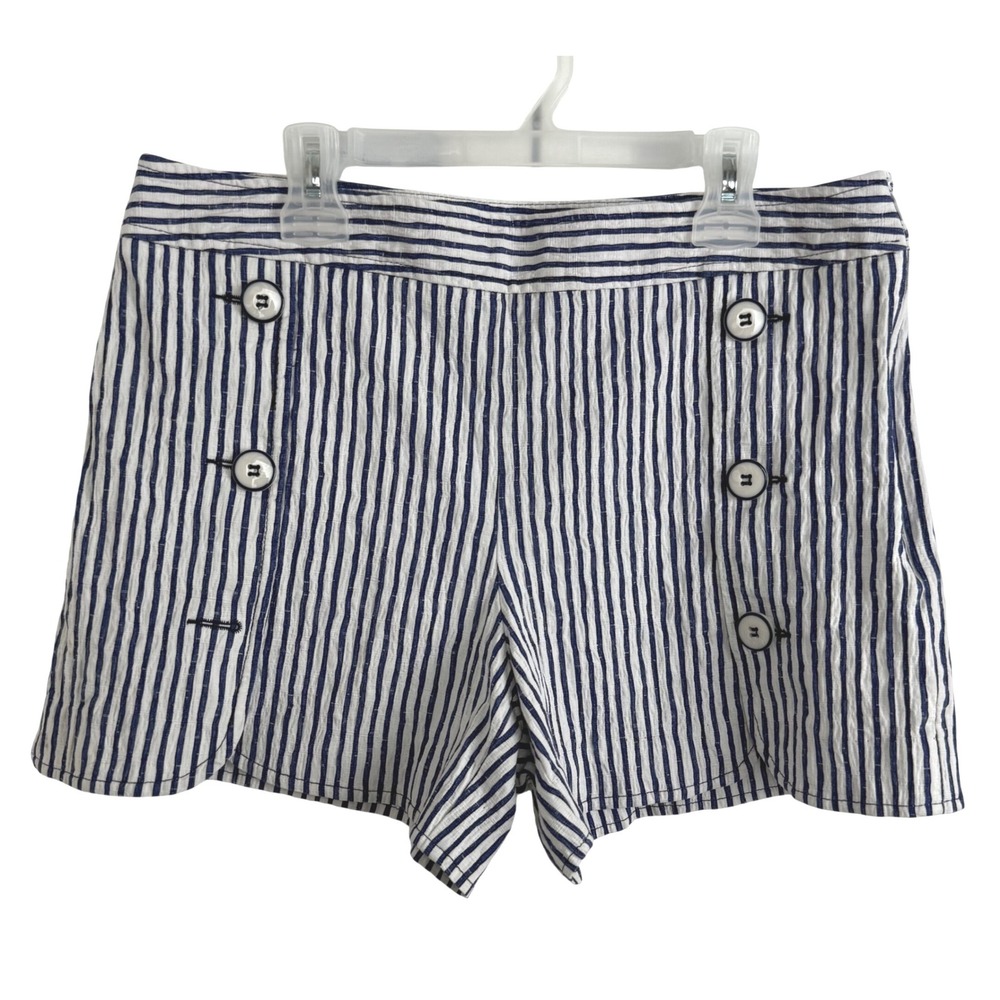 Trina Turk Striped Shorts Womens 8‎ Nautical Sailor Button Coastal Chic READ